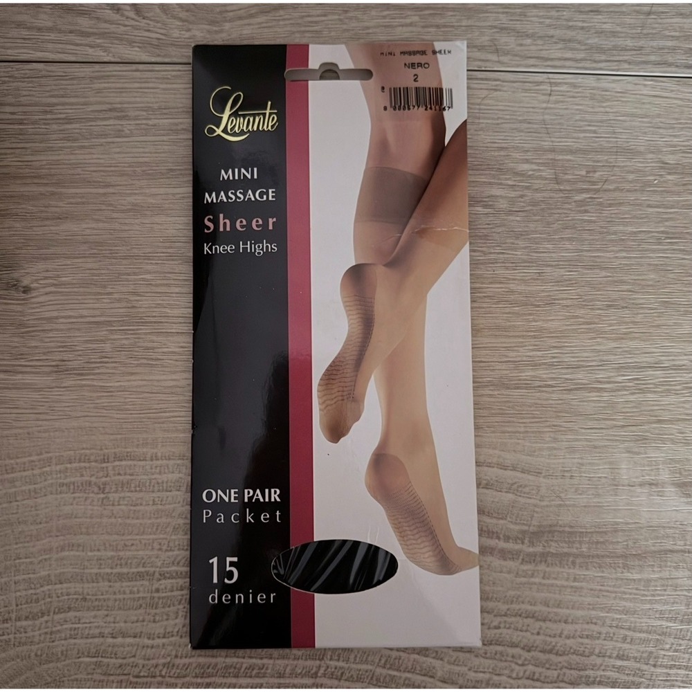Levante Mini Massage Sheer Knee Highs Nero Black Size 2 15 Denier Italy New